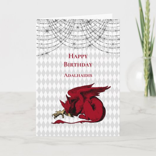 Red Griffin Alice in Wonderland Birthday Kaart (Voorkant)