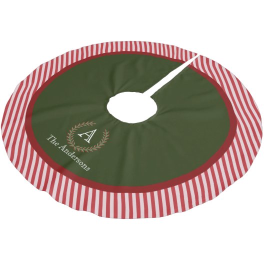 REd Groene Stripe Monogram Familienaam Kerstboom Rok (Gekanteld)