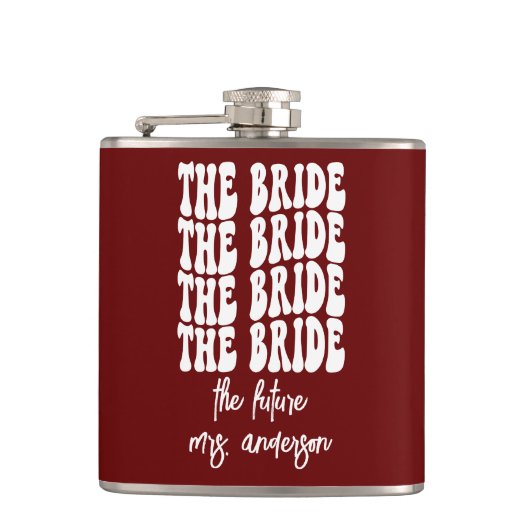 Red Groovy Retro Persoonlijke Bachelorette Bride Heupfles (Voorkant)