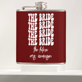 Red Groovy Retro Persoonlijke Bachelorette Bride Heupfles