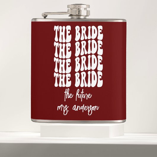 Red Groovy Retro Persoonlijke Bachelorette Bride Heupfles