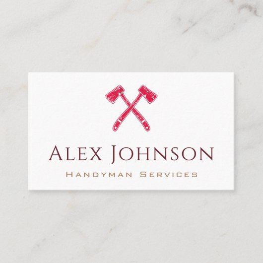 Red Grunge Ax Logo Handyman Home Repair Service Visitekaartje (Voorkant)