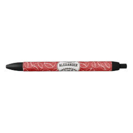 Red Grunge Baseball Pattern Zwarte Inkt Pen