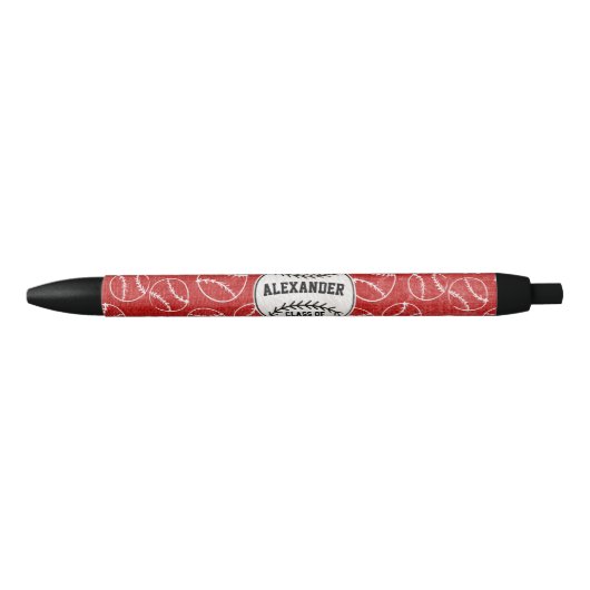 Red Grunge Baseball Pattern Zwarte Inkt Pen (Voorkant)