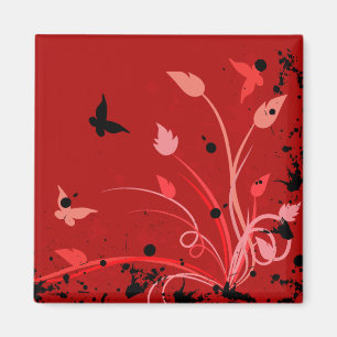 Red Grunge Butterfly Magneet