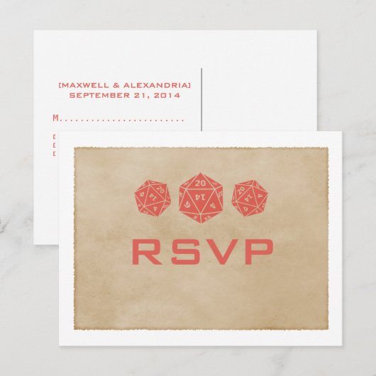 Red Grunge D20-desktop Gamer RSVP-Briefkaart Uitnodiging Briefkaart (Voorkant / Achterkant)