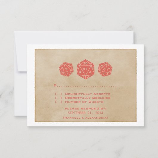 Red Grunge D20 Dice Gamer Response Kaart (Voorkant)