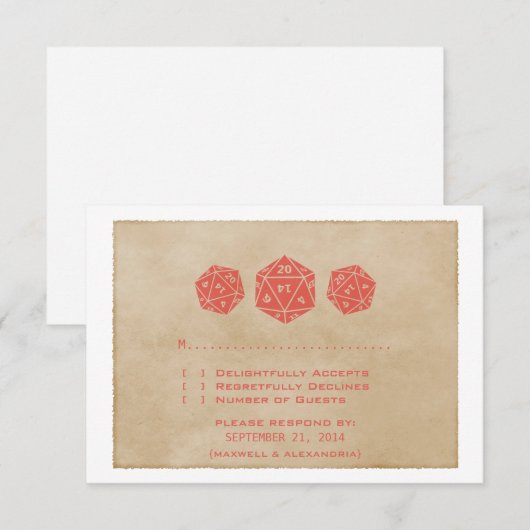Red Grunge D20 Dice Gamer Response Kaart (Voorkant / Achterkant)