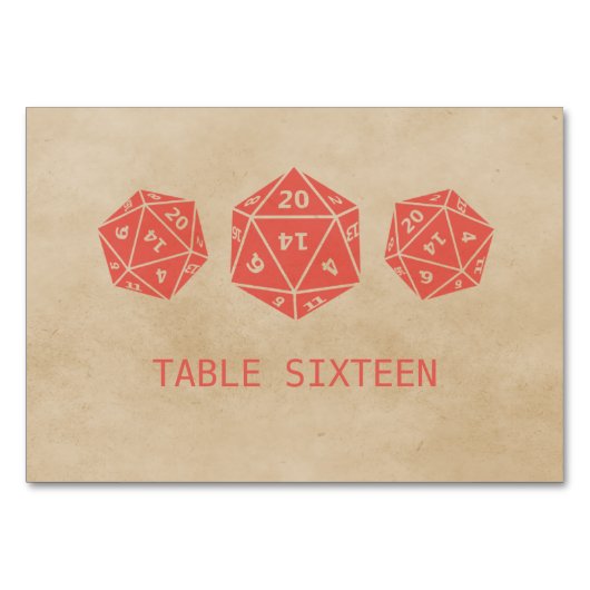 Red Grunge D20 Dice Gamer Table Kaart (Voorkant)