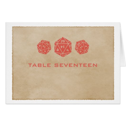 Red Grunge D20 Dice Gamer Table Number Kaart (Voorkant Horizontaal)