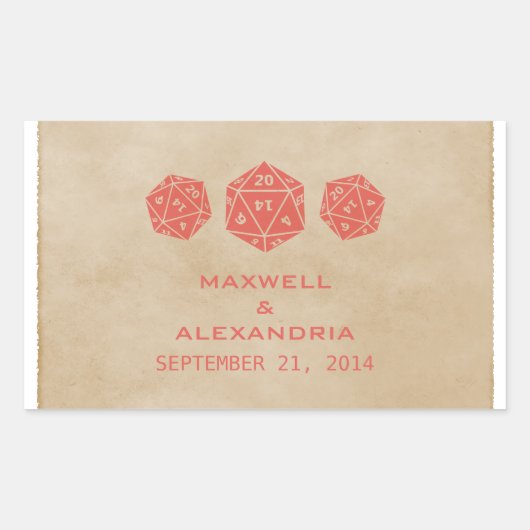 Red Grunge D20 Dice Gamer Wedding Stickers (Voorkant)