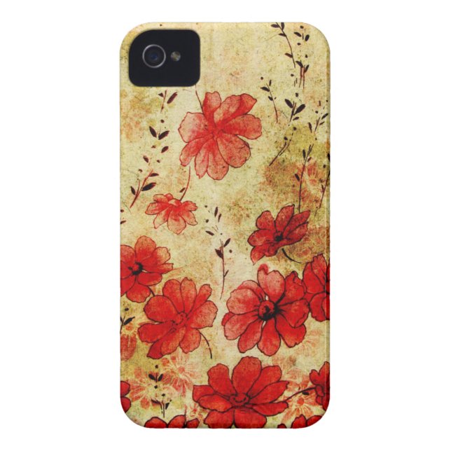 Red Grunge Floral iPhone 4 Case-Mate iPhone Case (Achterkant)