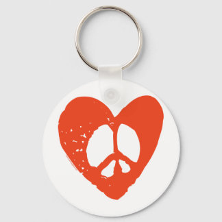 Red Grunge Heart met vredesbord Sleutelhanger