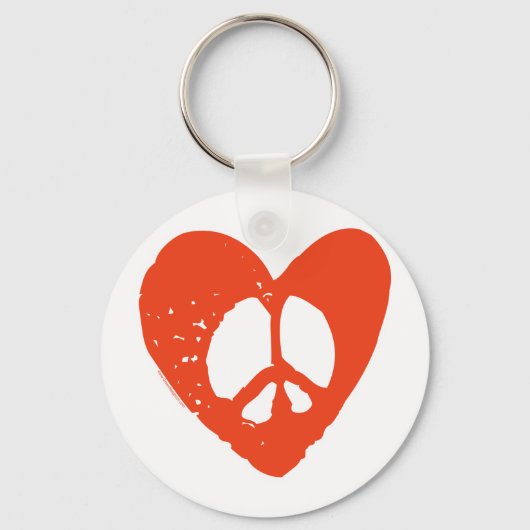 Red Grunge Heart met vredesbord Sleutelhanger (Voorkant)