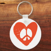 Red Grunge Heart met vredesbord Sleutelhanger (Voorkant)
