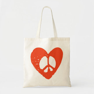 Red Grunge Heart met vredesbord Tote Bag