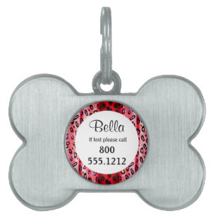 Red Grunge Leopard Pet Identity Label Huisdieren Naamplaatje