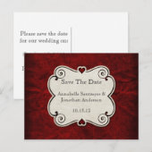 Red Grunge Paper Red Heart Lijst Bewaar de datum Aankondigingskaart (Voorkant / Achterkant)