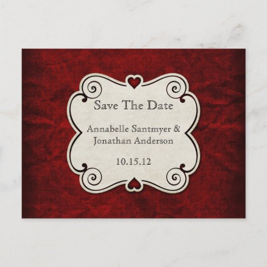 Red Grunge Paper Red Heart Lijst Bewaar de datum Aankondigingskaart (Voorkant)