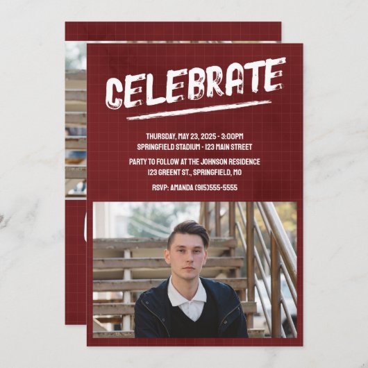 Red Grunge Photo Kaart (Voorkant / Achterkant)