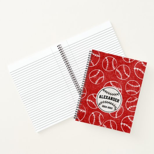 Red Grunged Baseball Pattern Notitieboek (Binnen)