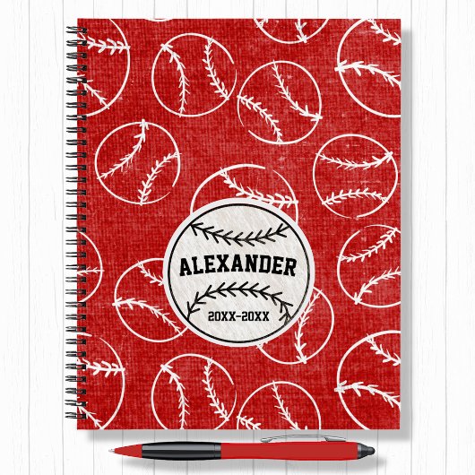 Red Grunged Baseball Pattern Notitieboek