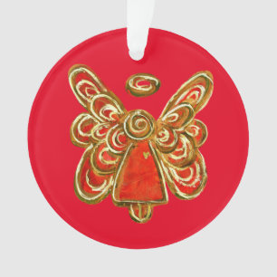 Red Guardian Angel Art Holiday Hanger Ornamenten