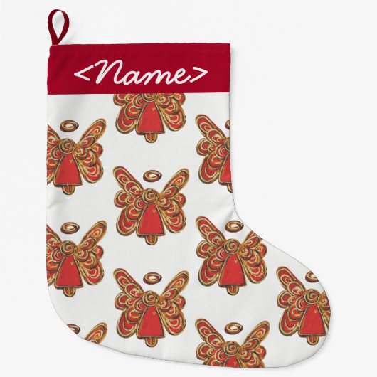 Red Guardian Angel Stocking Grote Kerstsok (Voorkant)
