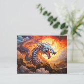 Red Guardian Chinese Airbrush Dragon in Gold Flame Briefkaart (Staand voorkant)