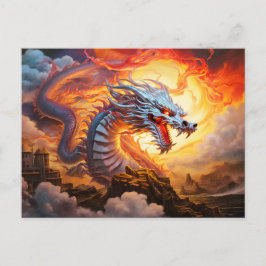 Red Guardian Chinese Airbrush Dragon in Gold Flame Briefkaart