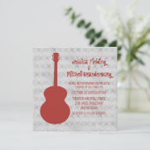 Red Guitar Grunge Wedding Invite Kaart (Staand voorkant)