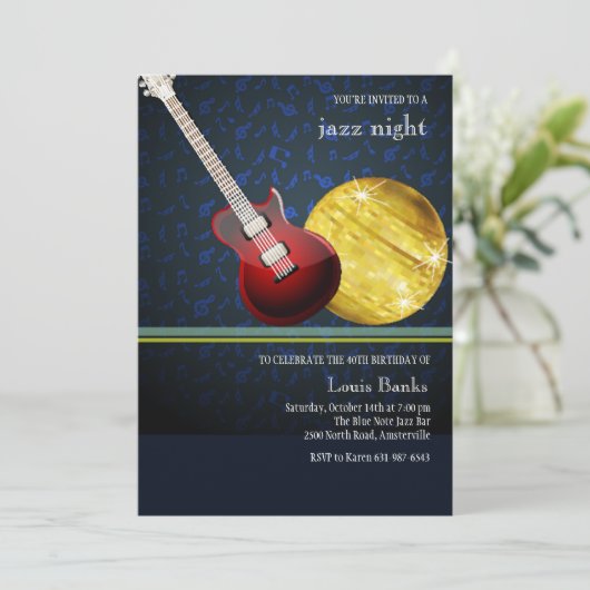 Red Guitar Invitation Kaart (Staand voorkant)