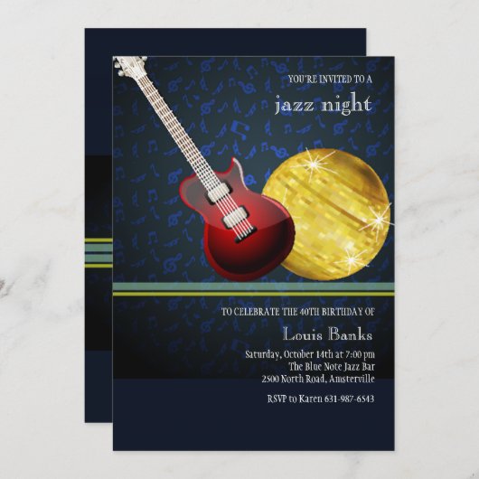 Red Guitar Invitation Kaart (Voorkant / Achterkant)