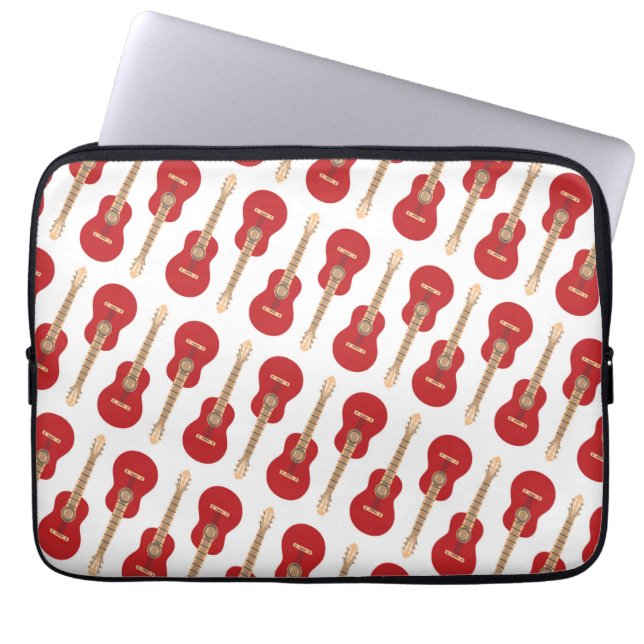 Red Guitar Pattern Laptop Sleeve (Voorkant)