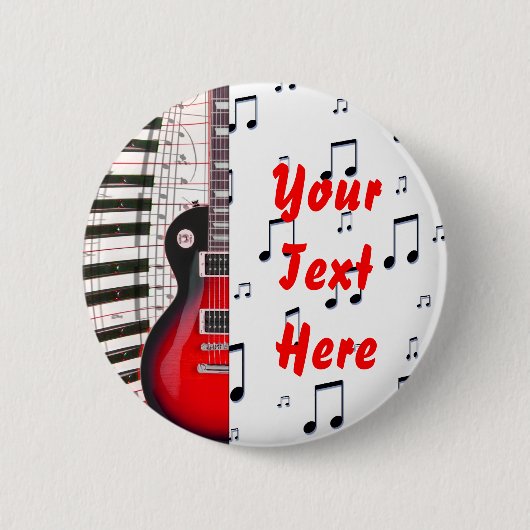Red Guitar Piano Keys en Note Ronde Button 5,7 Cm (Voorkant)