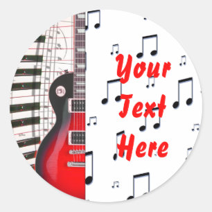 Red Guitar Piano Keys en Note Ronde Sticker
