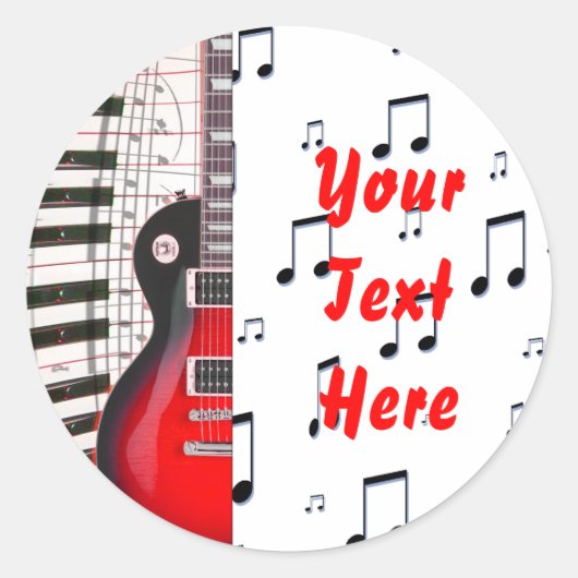 Red Guitar Piano Keys en Note Ronde Sticker (Voorkant)