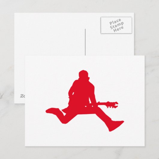 Red Guitar Player Silhouette Briefkaart (Voorkant / Achterkant)