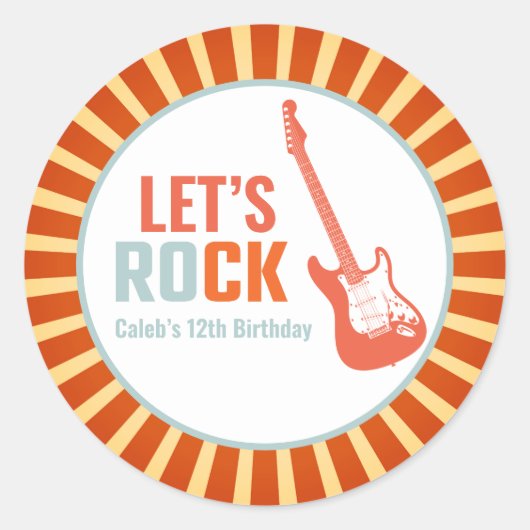 Red Guitar Rock en Roll Rockstar Birthday Ronde Sticker (Voorkant)