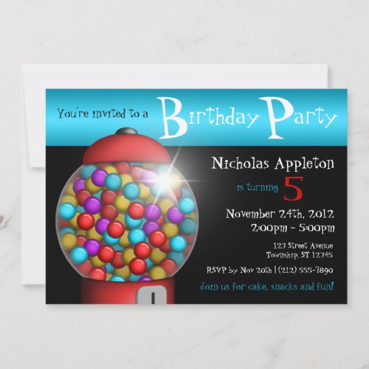 Red Gumball Machine Aqua Birthday Party Invitation Kaart (Voorkant)