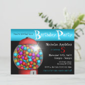 Red Gumball Machine Aqua Birthday Party Invitation Kaart (Staand voorkant)