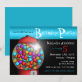 Red Gumball Machine Aqua Birthday Party Invitation Kaart (Voorkant / Achterkant)