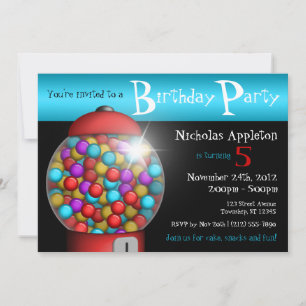 Red Gumball Machine Aqua Birthday Party Invitation Kaart