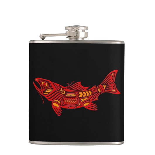 Red Haida Spirit Fish op Black Heupfles (Voorkant)