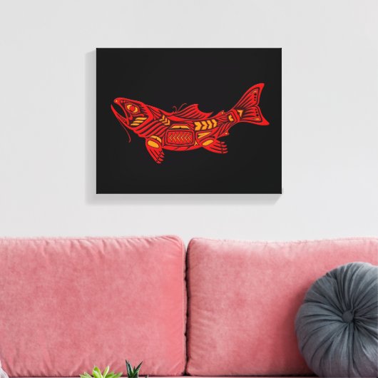 Red Haida Spirit Fish op zwart Canvas Afdruk (Insitu (Woonkamer))