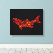 Red Haida Spirit Fish op zwart Canvas Afdruk (Insitu (Houten vloer))