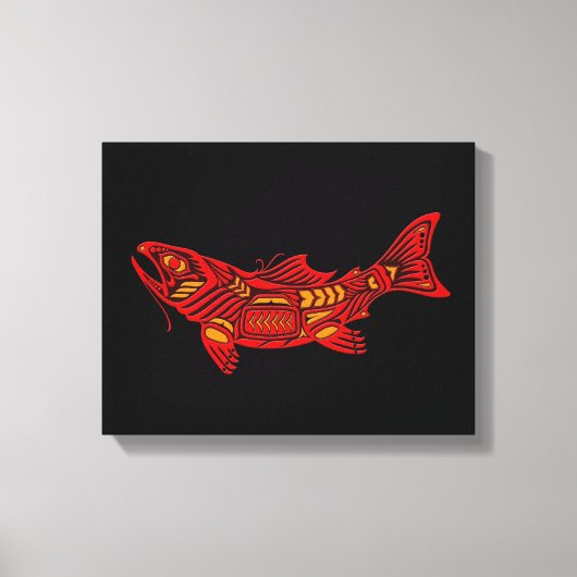 Red Haida Spirit Fish op zwart Canvas Afdruk (Voorkant)