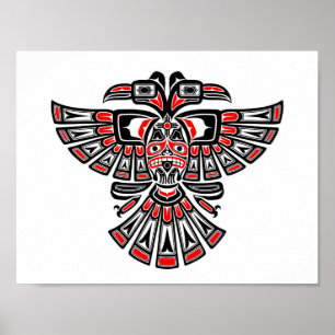 Red Haida Two Headed Spirit Bird op White Poster