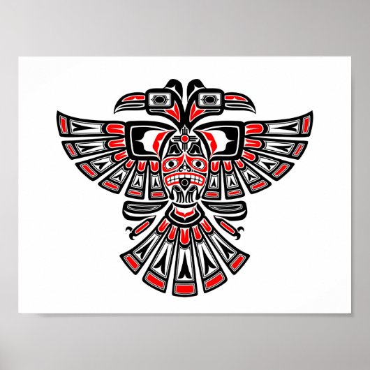 Red Haida Two Headed Spirit Bird op White Poster (Voorkant)