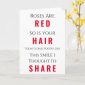 Red Hair Bad Poetry Day Schattige Smile Kaart (Gele Bloem)